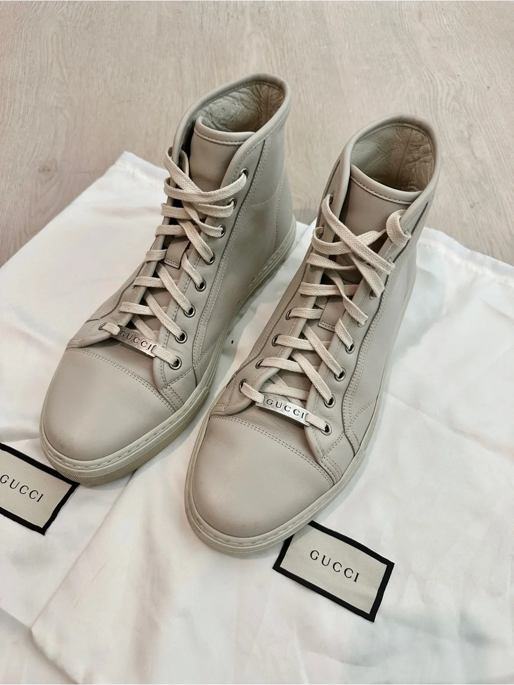 Gucci Off-White Cream Leather High-Top Sneakers